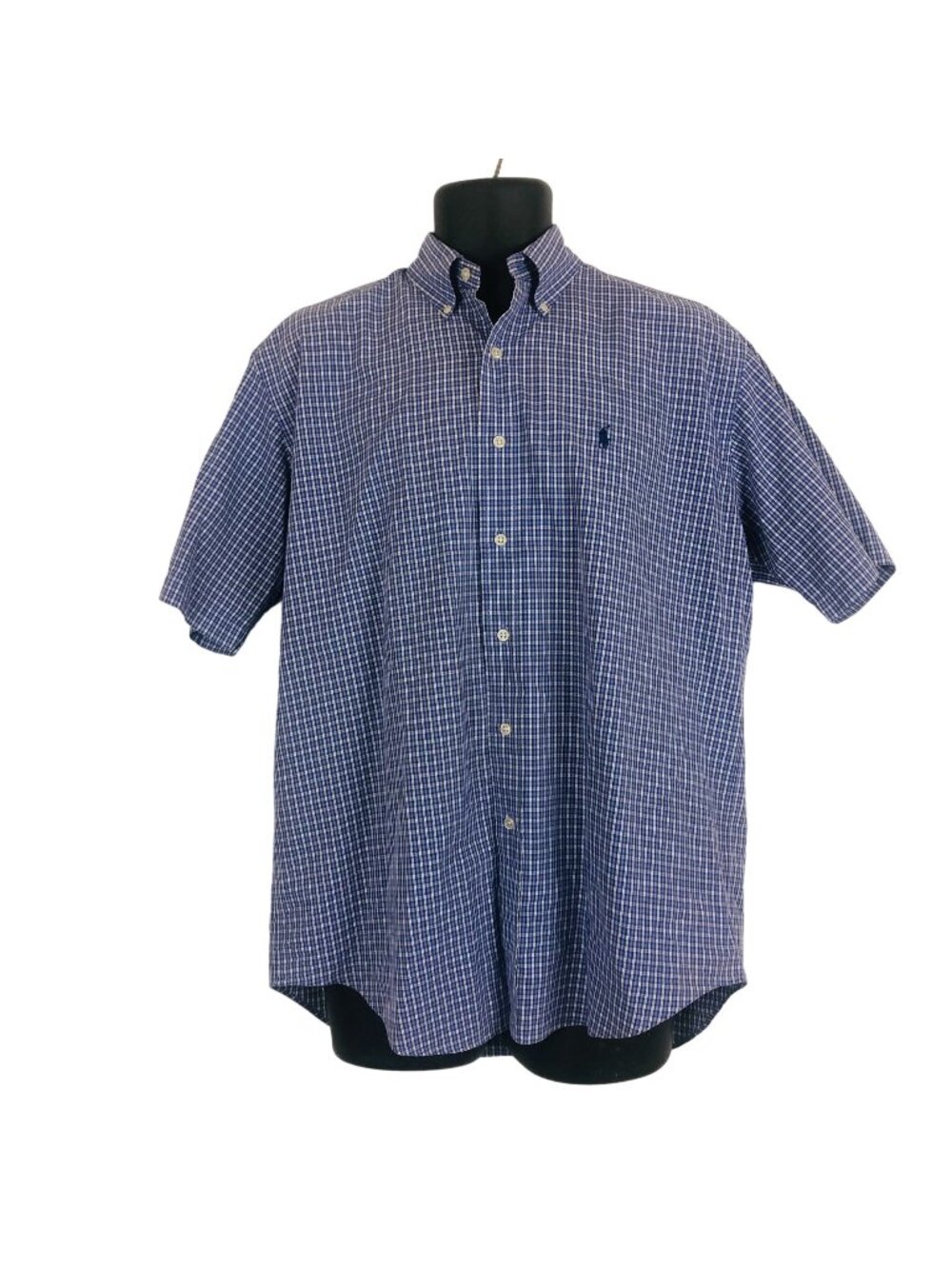 Vtg Ralph Lauren Blake Plaid Button-Down Shirt Medium Short Sleeve Cotton Blue